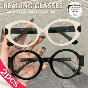 2PCS New Different Styles Combo Vintage Round Cat Eye Reading Glasses with Fashionable Colorful Arms, Multiple Colors Available,  1.0 to  4.0 Ma Lightweight and Durable, Suitable for Daily Computer Office Reading