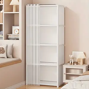 Multi-Functional 5-Tier Storage Cabinet with Door Curtain, Ideal for Dorms & Rental Homes. Easy-Assemble Dustproof Wardrobe & Bookshelf, Wall-Mounted Closet System for Office, Classroom & Living Room.