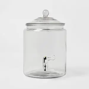 Threshold 8qt Glass Beverage Dispenser Clear Plastic Spigot Lid Serving Jugs for Cold Beverages 13.5x8.75 Inches Dishwasher Safe