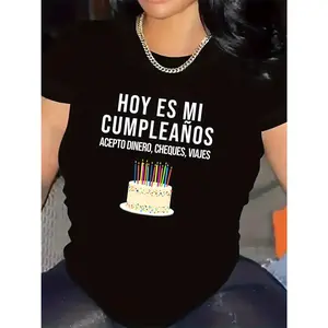 Polyester T-Shirt for Birthday Celebrations in Restaurants, Durable and Lightweight Fabric, Festive Design with Cake Print, Ideal for Parties and Gatherings, Comfortable Fit for All Day Wear