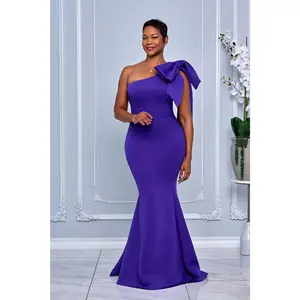 SINGLE SHOULDER BOW DETAIL MERMAID DRESS (PURPLE)
