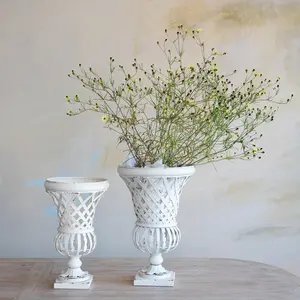 White Woven Metal Footed Urn, 2 Size Options