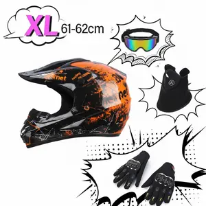 Youth Dirt Bike Helmet with Accessories – Off-Road Motocross ATV Helmet Kit, Shark Graffiti Design, Includes Goggles Gloves Face Mask, Safety Gear for Kids DH AM Downhill Mountain Bike Racing