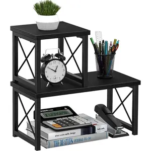 Desktop Shelf, Desktop Organizer Shelf, Freestanding Small Bookshelf Desk Shelf Organizer, 2 Tier Independent Stackable Desk Organizer, Desktop Office Storage Rack Display Shelf, Black, 7.6in
