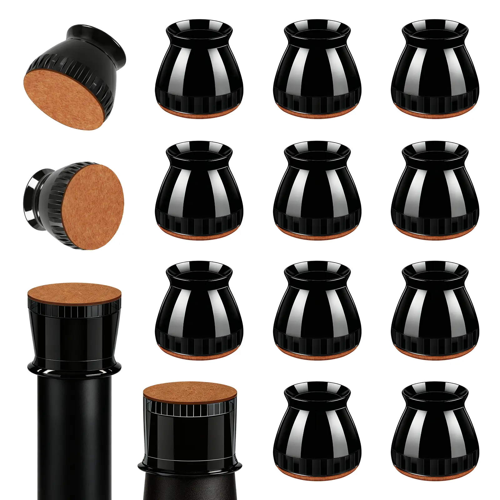 24 Pcs Furniture Pads Chair Leg Floor Protectors Rubber Silicone Felt Multi Size Anti Slip Noise Reduction for Hardwood Tile Ceramic