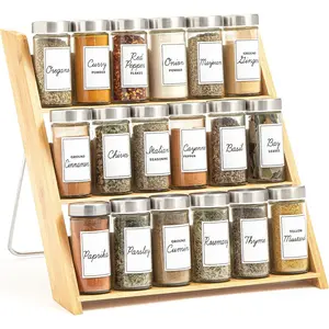 Orii 18 Jar Bamboo Compact Spice Organizer for Countertop and Kitchen Drawer, Filled with Spices, Program