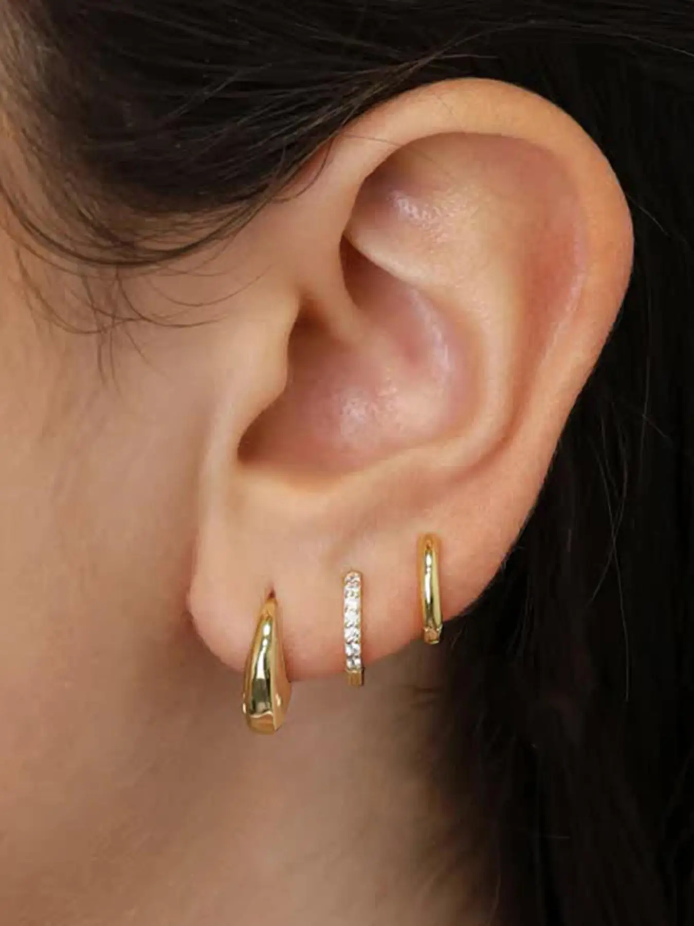 Women's Elegant Rhinestone Decorated Hoop Earrings, 3 Pairs Summer 2024 Trendy Geometric Design Hoop Earrings, Chic Gorgeous Jewelry As Gift for Girlf