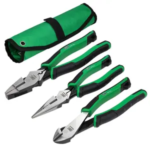 #BacktoSchool SK 3-Pack Pliers Set, 9.5-Inch Linesman Plier, 8-Inch Diagonal Plier, 8-Inch Needle Nose Pliers, Premium CR-V Construction, Ergonomic Anti-slip Handle, with Rolling Pouch