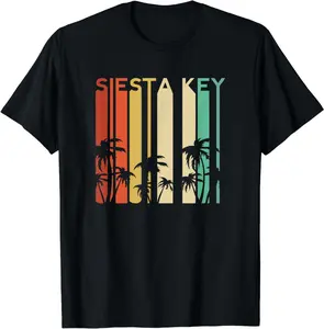 Siesta Key Florida Retro Beach Vacation Souvenir Summer West Summer Casual Shortsleeve Cotton T-Shirt