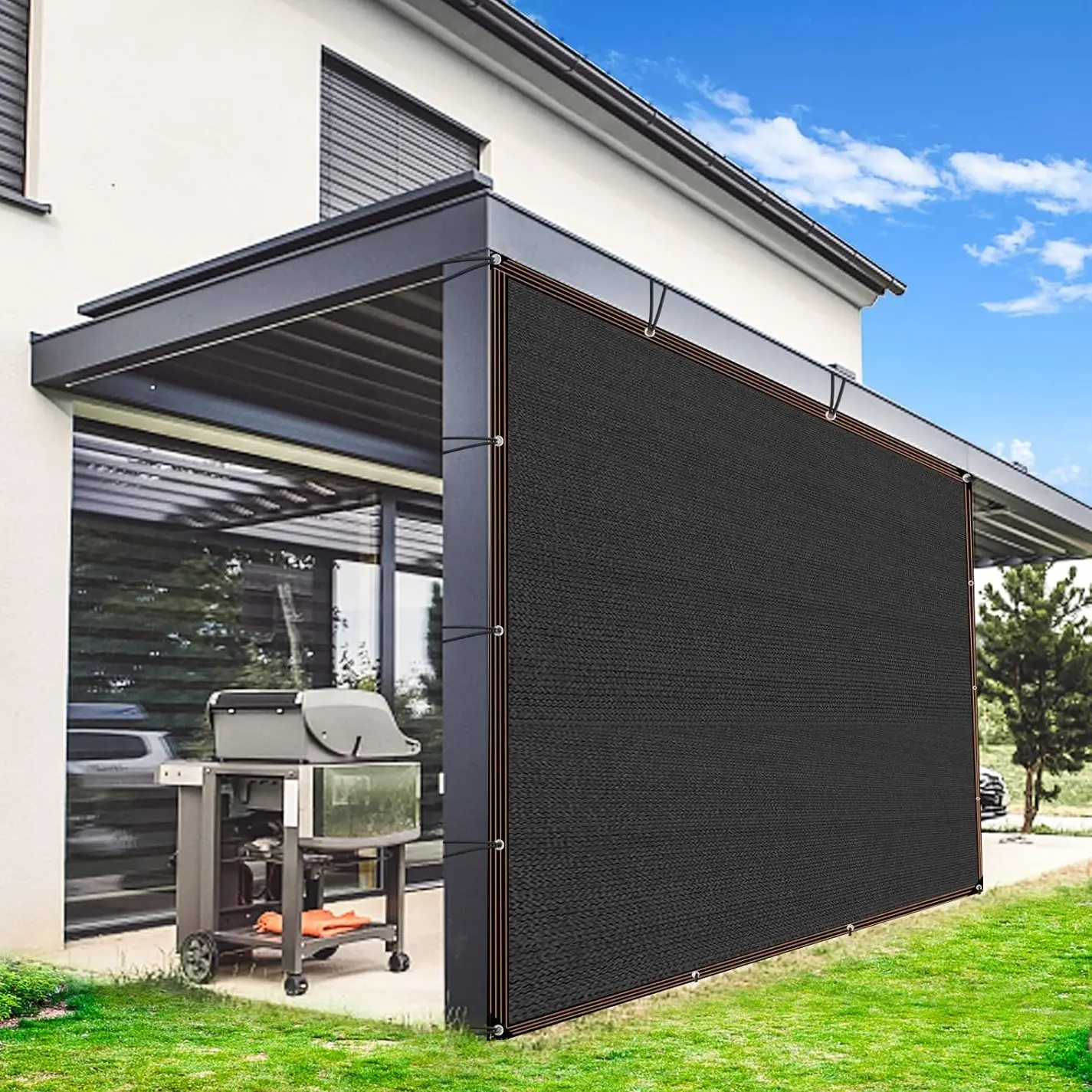 70% HDPE Durable Sunblock Shade Net - 10x13FT Large Foldable Adjustable Dense Mesh Tarp with Grommets, Adds Extra Privacy, Lowers Temperatures, Protects Plants and Flowers for Patios, Rooftops (Outdoor Furniture Essential)