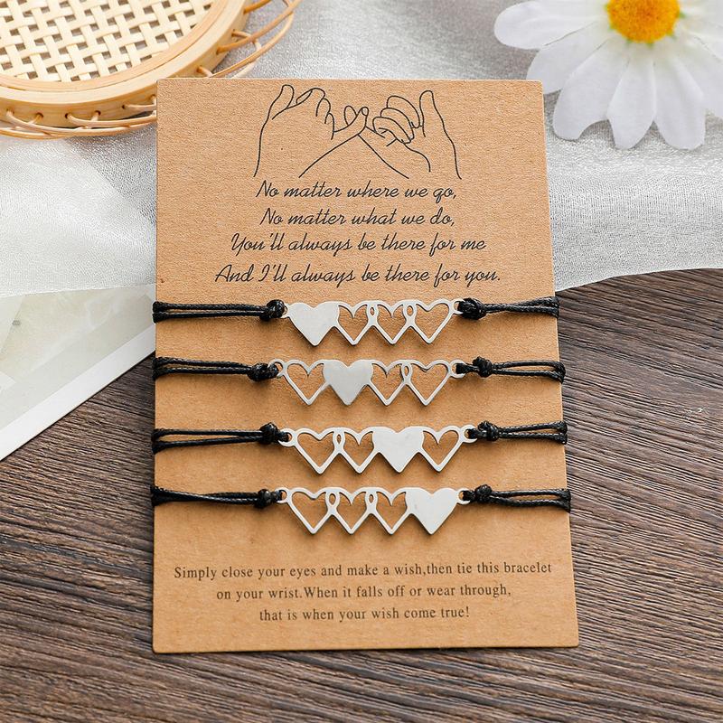 4 PCS Heart-shaped Matching Bracelets for Best Friend Family Women Mens