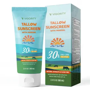 Vigority Tallow Sunscreen SPF 30 with Zinc Oxide - Natural Non-Toxic Sunblock Cream for Face & Body - 3.4 FL OZ - Water Resistant & Kids Safe