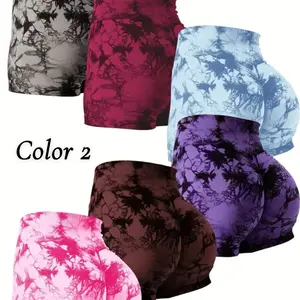 High Waisted Tie Dye Scrunch Butt Lifting Workout Shorts for Women - 6 Piece Set