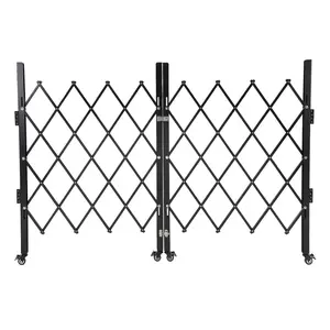 87"H x 85"W Double Retractable Scissor Gate, Lockable Heavy-Duty Steel Security Barricade, Folding Design with 360° Swivel Casters for Outdoor Yard Garage Pool