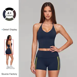 MFVIM women’s summer thin-strap back-enhancing tank top and high-waisted sports shorts set, suitable for indoor and outdoor fitness, yoga, and Pilates.