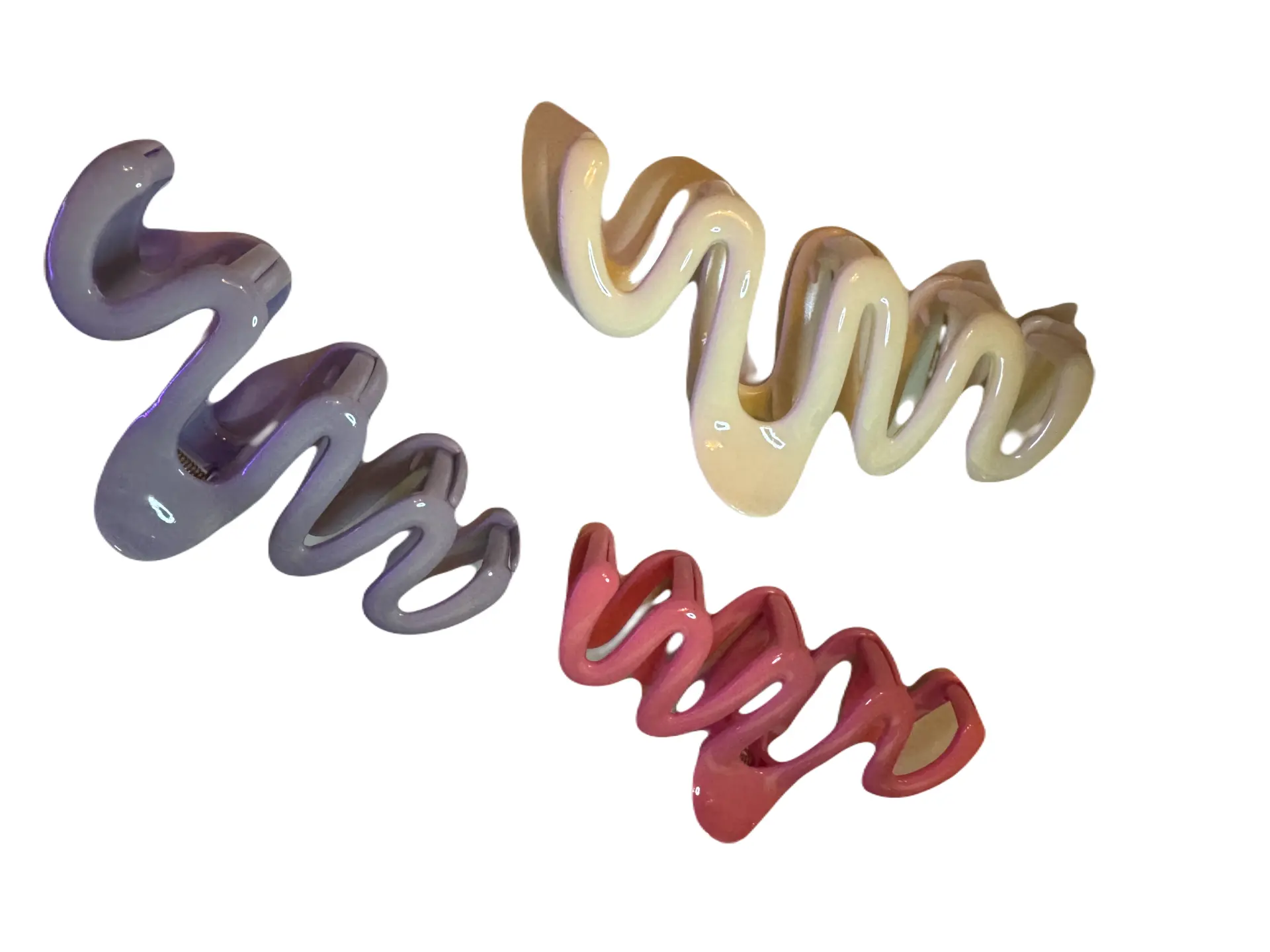 Women Curly Claw Clips - Pack of 3 - Solid Single Color Wave Design Hair Claws for Any Occasion