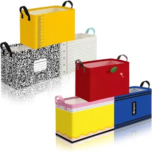 6 Pcs Teacher Appreciation Gifts Teacher Gifts Basket Bulk Pencil Apple Notebook Collapsible Rectangle Clothes Bins Book Shelf Basket for End of Year Back to School Party Decorations