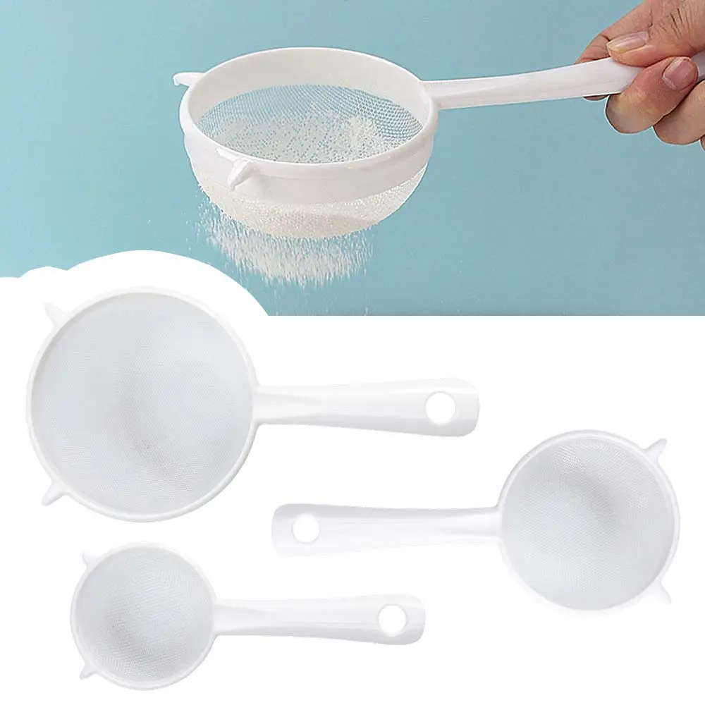 3 Pcs Plastic Nylon Mesh Strainer Colander with Handle Double Ear Fine Food Mesh Strainer Flour Sifter for Baking Kitchen Colander Sifter Tea Juice Pasta summerwins