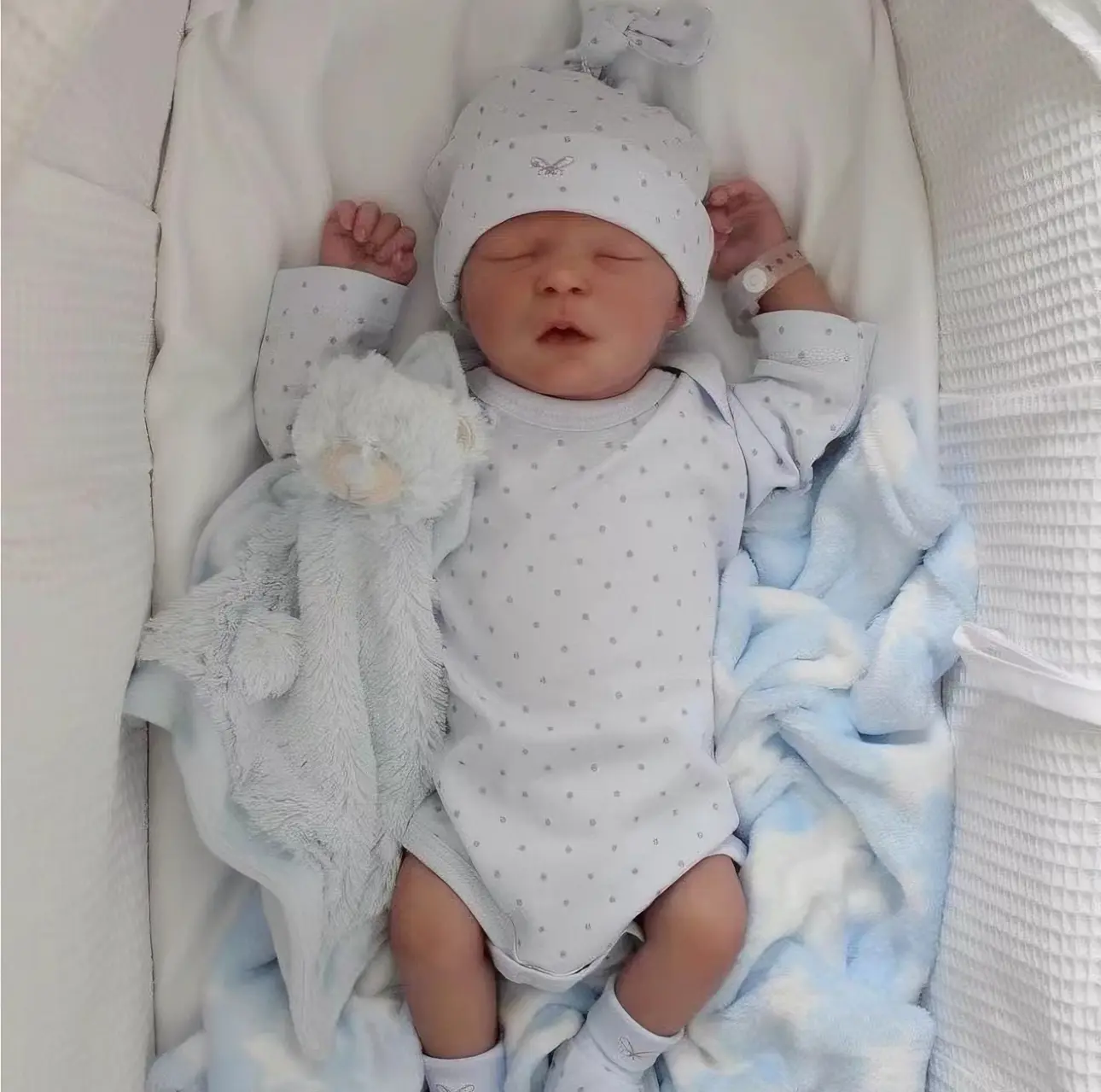 20 Inch Lifelike Sleeping Reborn Baby Doll Real Soft Silicone Vinyl Newborn Boy Doll With Clothes & Bear Toy, Realistic Handmade Reborn Doll Collectible Gift for Kids Collectors Birthday Xmas Present