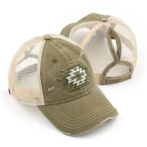 C.C Aztec Patch Embroidery Mesh Pony Cap for Women