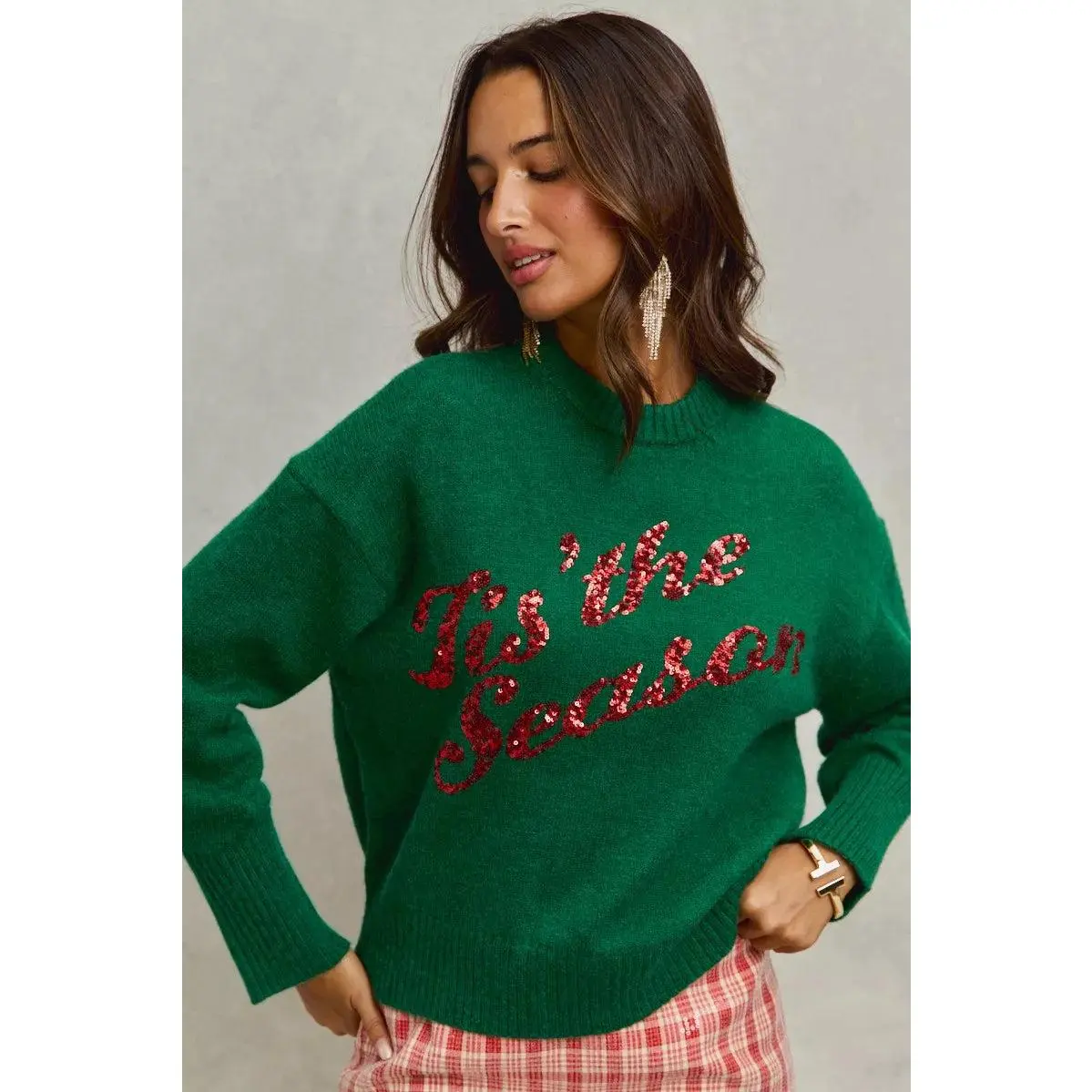 Sequins Lettering Christmas Holiday Sweater