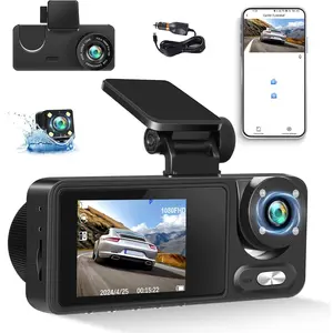 Rimoody 3 Dash Camera for Cars,4K Full UHD Car Camera Front Rear Inside with WiFi APP Control for Cars,Dashcams for Cars with IR Night Vision,Loop Recording,G-Sensor,Event data recorders land vehicles fathersdaygift