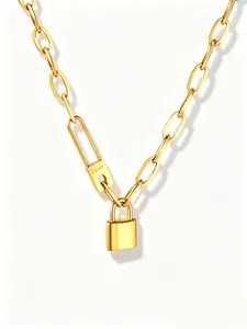 Lock Clasp Pendant Necklace, Minimalist Chain Necklace, Retro Hip Hop Style, Elegant Daily Wear Jewelry, Ideal Gift For All Occasions