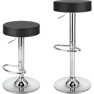 Bar Stools Set of 2 Modern PU Leather, Swivel Barstools with Footrest and Backless Round, Counter Height Adjustable Modern Counter stools for Kitchen, Black