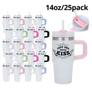 25pcs 14oz Kids Stainless Steel Vacuum Insulated Travel Mugs Bulk - Colored Handle, Sublimation Blank for Custom Design, Drinkware, Graduation Gift Tumbler