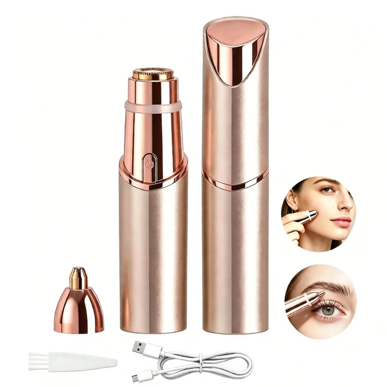 2 in 1 Facial Hair Remover & Eyebrow Hair Trimmer for Women, Painless Rechargeable Cordless Portable Electric Shaver with Light for Face, Lips, Chin, Peach Fuzz & Upper Lip, Gifts for Her, Electric Eyebrow Trimmer, Facial Hair Care Tool