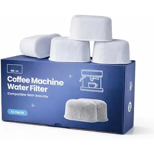 12-Pack Replacement Water Filters for  BWF100 Coffee Machines, Activated Charcoal, Improves Taste & Machine Performance