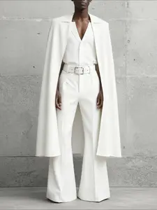 INCERUN Men's Solid Color Cape Design Long Sleeve Suit + Long Pants Set, Formal Wear, Spring & Fall Party, Stylish and Comfortable, Perfect for Occasions, Clothes