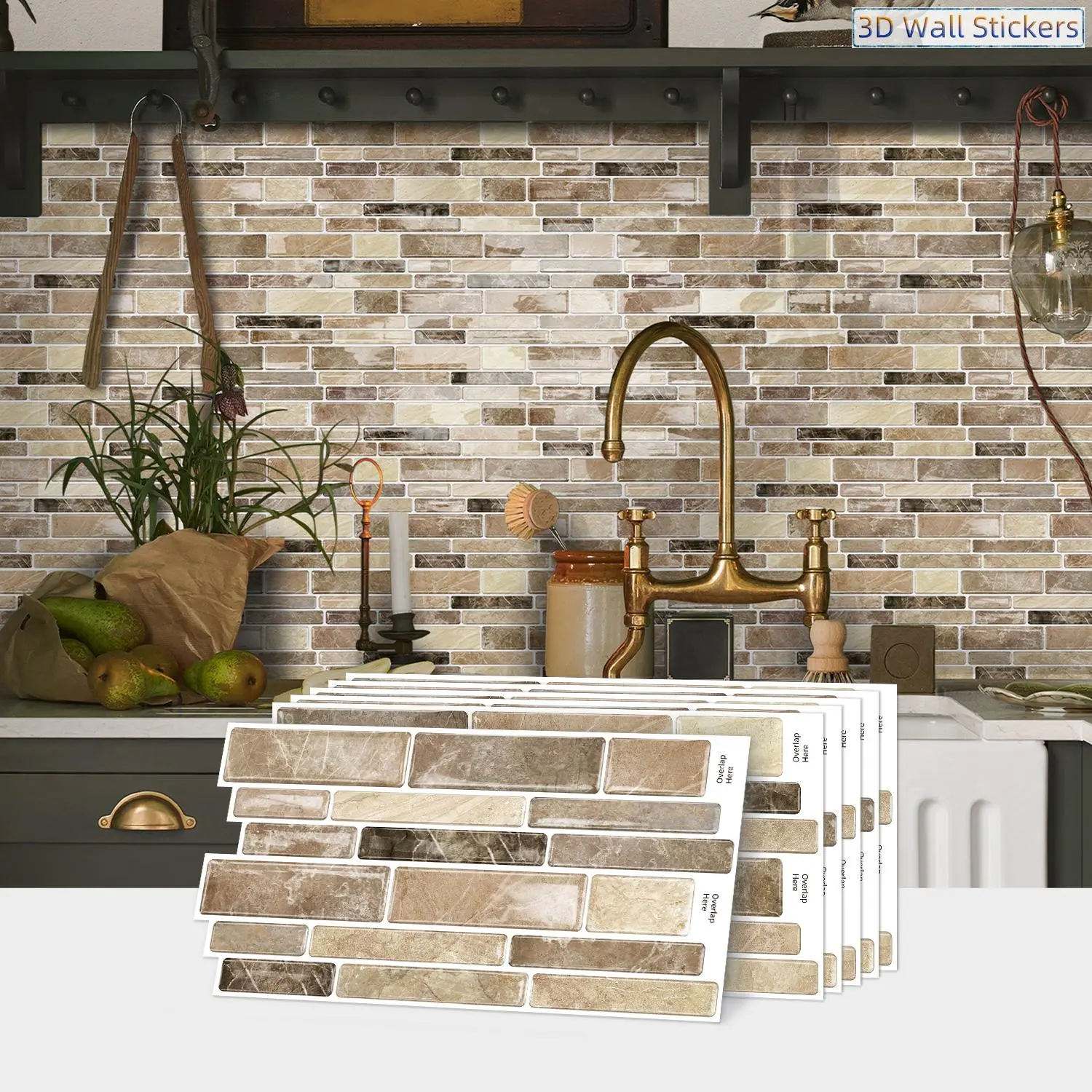 7/14/21 Piece 3D Self-Adhesive Wall Stickers, Durable Vinyl Material, Size 24.6x12 Cm, Thickness 1.0-1.2 Mm, Splash Resistant, Kitchen Bathroom Sink Splash Guard Decor