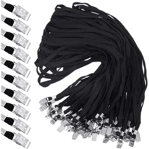 300 count Lanyards Clips Bulk for ID Name Badge Holder Lanyards Flat with Swivel Hook for Office School(Black)
