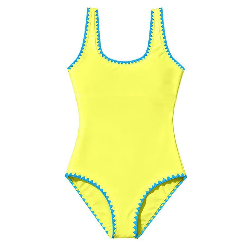 Girls One Piece Swimsuits Color Block Contrast Trim Adjustable Straps Bathing Suit Swimwear 9-16Y