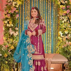 Luxury full embroidered ghrara dress