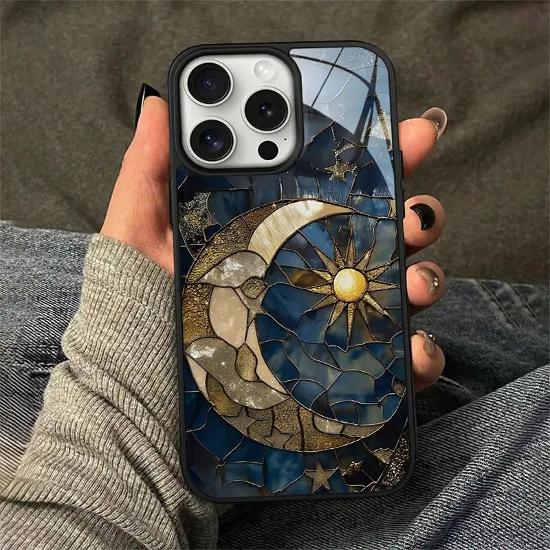 Vintage Sun & Moon Pattern Antidrop Full Body Protection Phone Case, Protective Mobile Device Accessories for iPhone 11-16 Pro Max