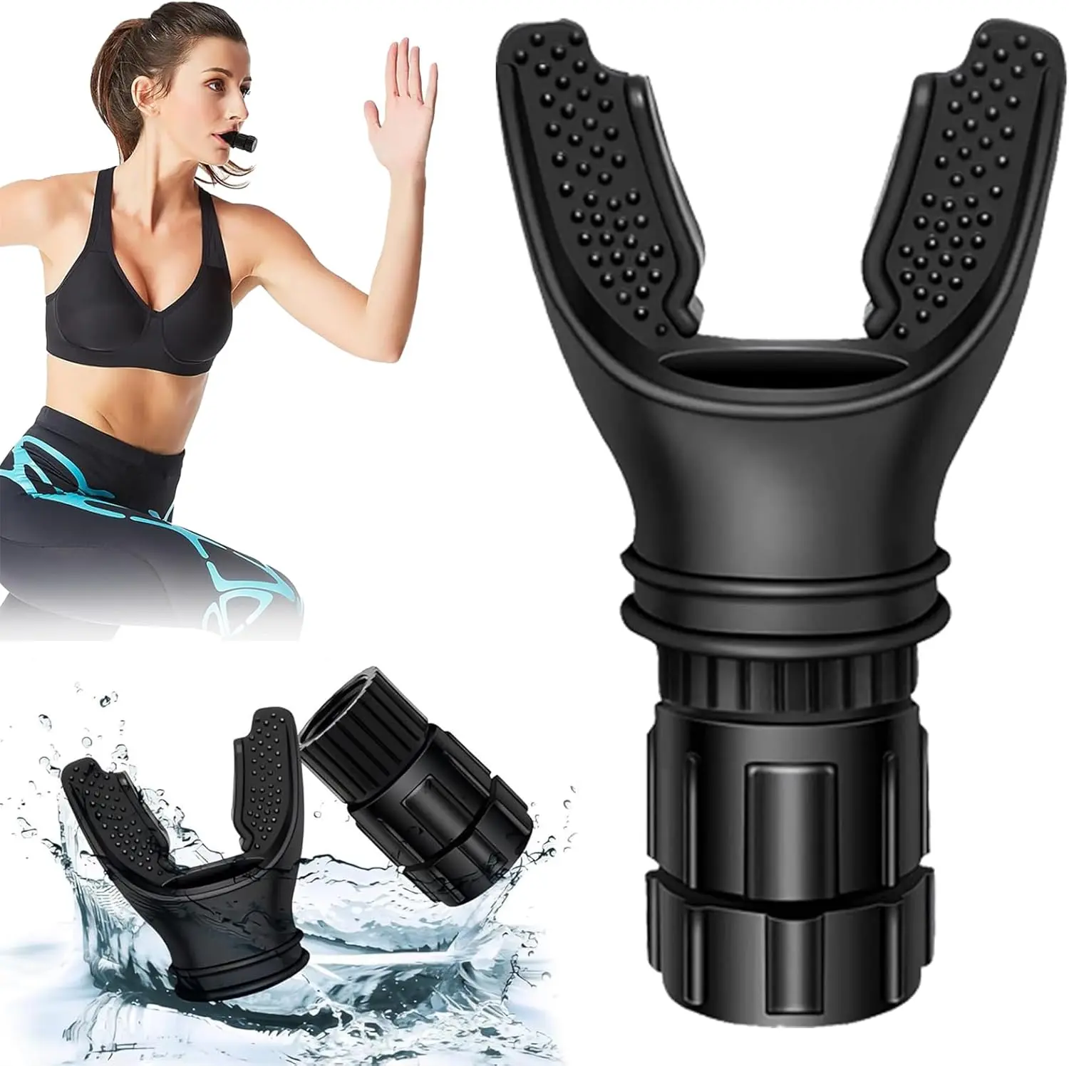 Compact Lung Exerciser - Adjustable Rotary Valve Resistance, Silicone Mouthpiece - Respiratory Training Device for Runners, Moldable