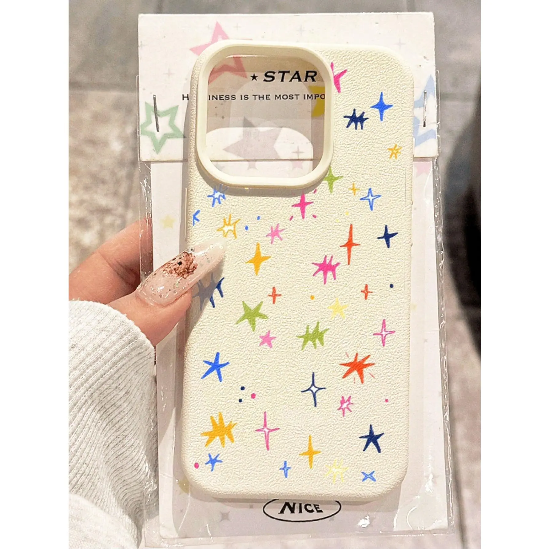 A colorful star patterned lychee-textured shockproof and non-slip soft phone case, compatible with Apple iPhones 17/16/15/14/13/12/11/X/XS/XSMAX, cute design, a gift for friends, family, and yourself. Smartphone Cellphone Cover Protection Multicolor, Acce