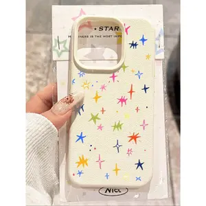 A colorful star patterned lychee-textured shockproof and non-slip soft phone case, compatible with Apple iPhones 17/16/15/14/13/12/11/X/XS/XSMAX, cute design, a gift for friends, family, and yourself. Smartphone Cellphone Cover Protection Multicolor