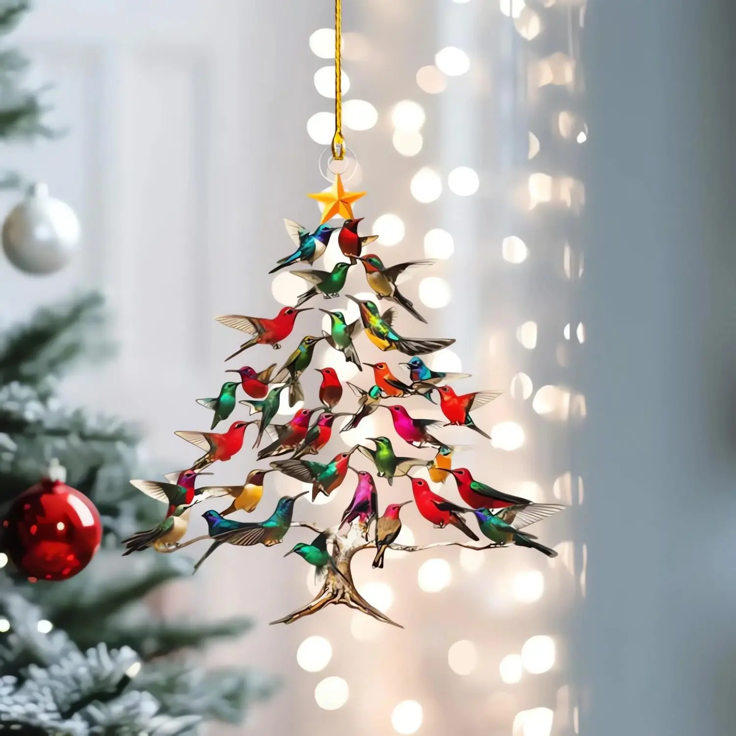2D Flat - 1/5/20pcs 2D Hummingbird Christmas Ornament - Colorful Hummingbirds /Tree Decor, Window Hanging Ornament, Stacked Hummingbird Ornament for Christmas, Winter Hummingbirds Home Decoration, Ornaments Decor, for Bird Lovers