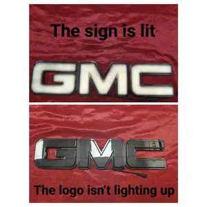 GMC Front Grille Illuminated LED Emblem, Compatible with 2016-2018 GMC Pickup Denali Emblem. Compatible with GMC Denali Dimensions: Length 17in, Width 3.97in. Other Years Compatible with This Size, also available for purchase