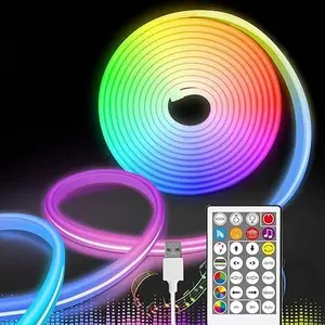 Joursdela 6.5ft RGB with IC Color Flow Silicone LED Neon Light USB Powered with Music Sync, 28pcs Key Remote, Flexible & Waterproof Light, Suitable for TV Back, DIY Party