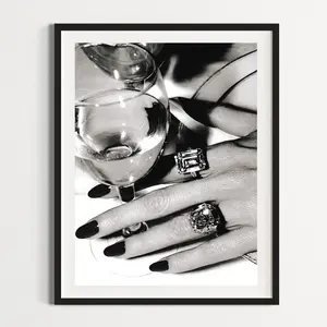 Luxury Fashion Wall Art Print – Diamonds & Jewelry Black and White Poster, Vintage Makeup and Fashion Illustration, Chic Home Decor, Room Decor, Unframed