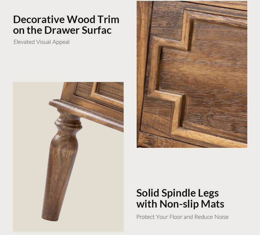 Hulala Joah 28"Tall Farmhouse 2-Drawer End Table with Built-in Charging, Farmhouse and Transitional Styles, Rustic Elegance, Convenient Charging Station, Round Ring Pulls, Spindle Legs with Cushioned Feet, Solid Wood Construction