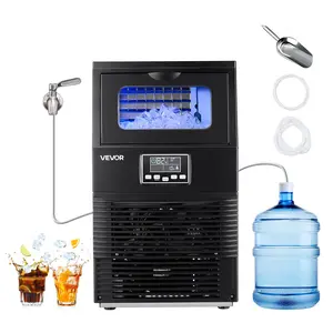 VEVOR Commercial Ice Machine Maker, 90 lbs/24h Production, 12 lbs Storage, 32 Cubes per Cycle, Stainless Steel Freestanding-Countertop Unit, LED Display, Self-Cleaning, for Home Bar, Restaurant