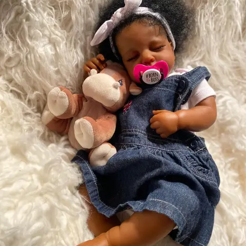 20in Realistic African American Reborn Sleeping Doll - Handmade, Soft Weighted Body, Accessories, Unisex Kids Toy for Black Girls, Roleplay Item, Soft Cuddly Cool Gift for Kids, Soft Cuddly Gift