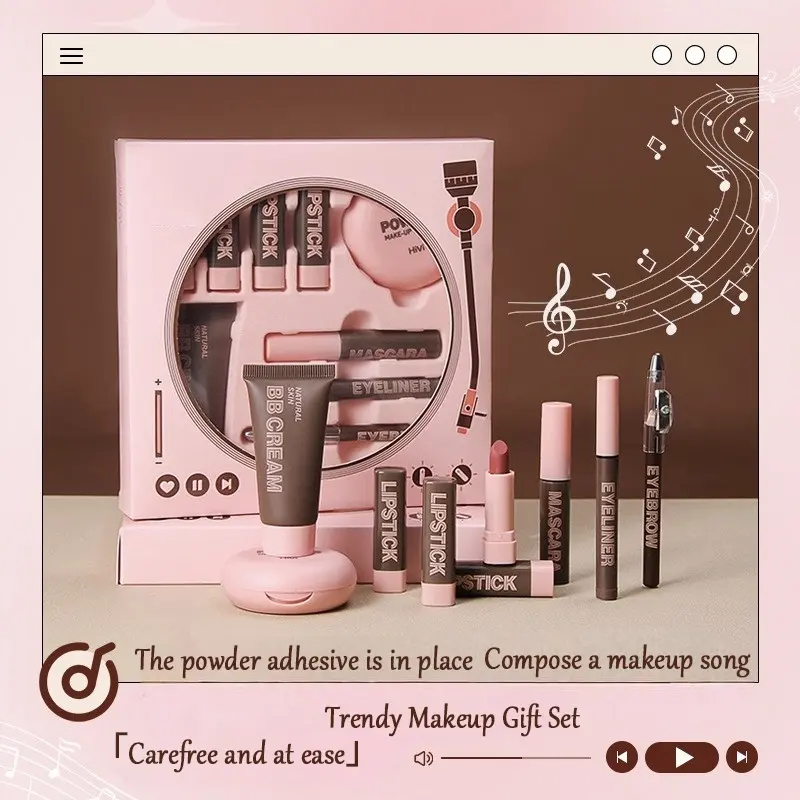 Women's Makeup Gift Set, Bb Cream, Foundation, Lipstick, Mascara, Eyeliner, Brow Pencil, Multi-Piece Kit, Cosmetic Makeup Set, Facial Makeup Set, Quick Makeup, Packaging