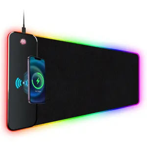 RGB 15W Large Keyboard Pad Wireless Charger Gaming Mouse Pad, Desk Mat with 10 Light Modes, Keyboard Pad with Non-Slip Rubber Base, Waterproof Desk Pad for Home Office Decor