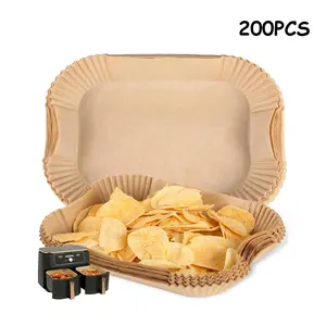 200pcs Air Fryer Liners for Ninja Dual, Af300uk Af400uk, Disposable Paper Liners, Compatible with Ninja Cosori Cecotec, Dual Zone Air Fryers